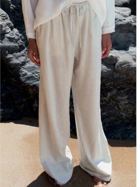 Zara Wide Leg Linen Striped Pants